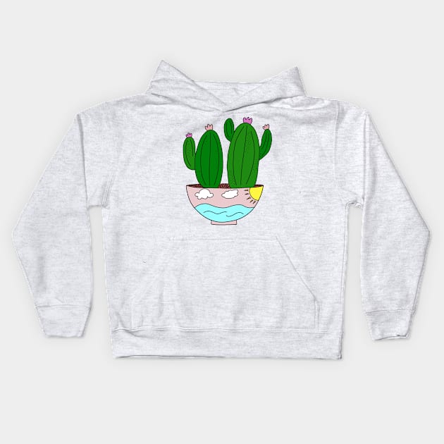 Cute Cactus Design #79: Sunny Cactus Ocean Kids Hoodie by DreamCactus